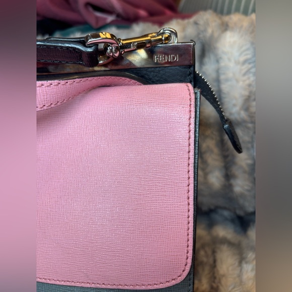 FENDI✨Demi Jour Top Handle Bag✨Pink Grey Red Leather✨Saffiano Satchel Crossbody - Picture 11 of 13